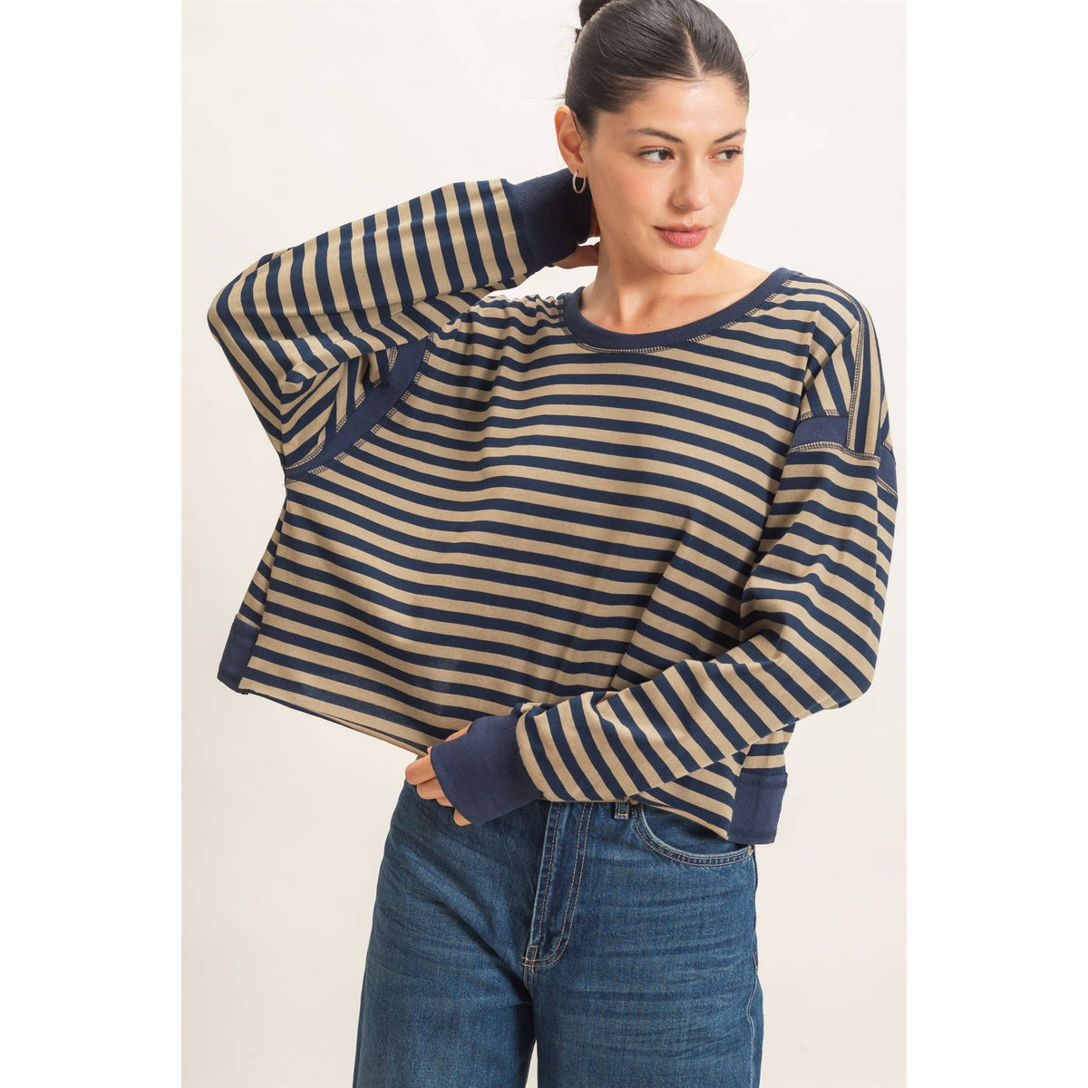 Striped Long Sleeve Top Mocha
