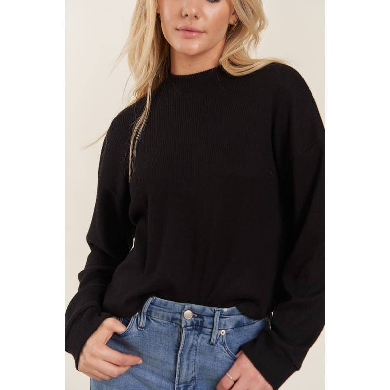 Brushed Sweater Knit Top Black