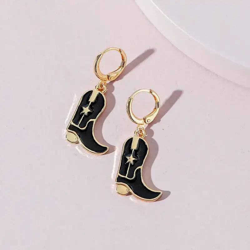 Cowboy Boots Drop Earrings, Western Cowboy Earrings: White