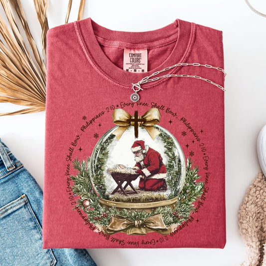 Every Knee Shall Bow Faith Christmas Comfort Colors Graphic Tee