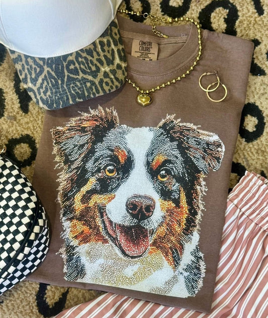 Faux Rhinestone Australian Shepard Comfort Colors Colorblast