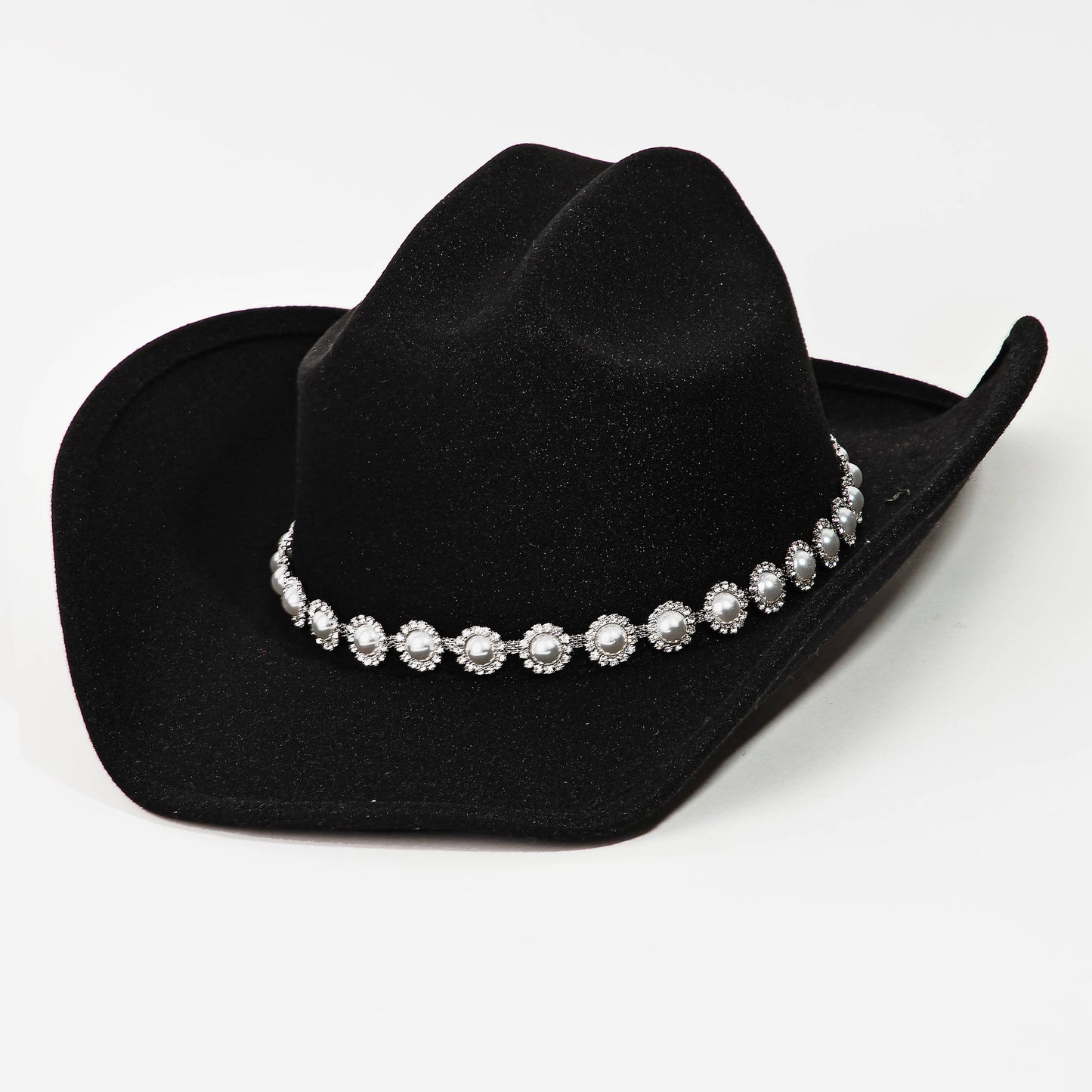 Western Pearl Studded Fashion Cowboy Hat Black
