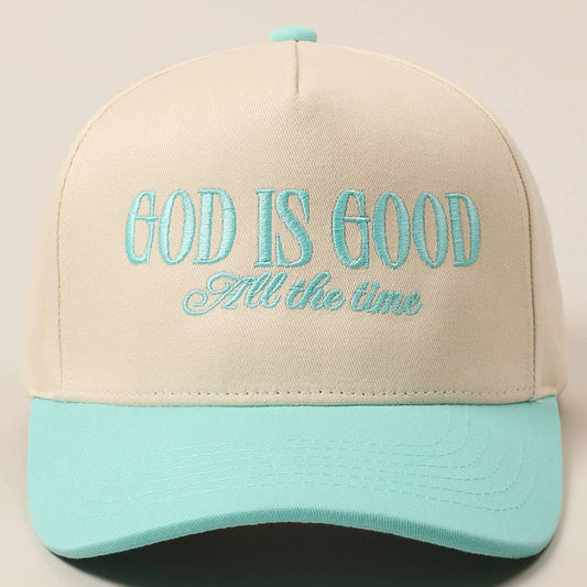 God Is Good All The Time Embroidery Trucker Hat Mint