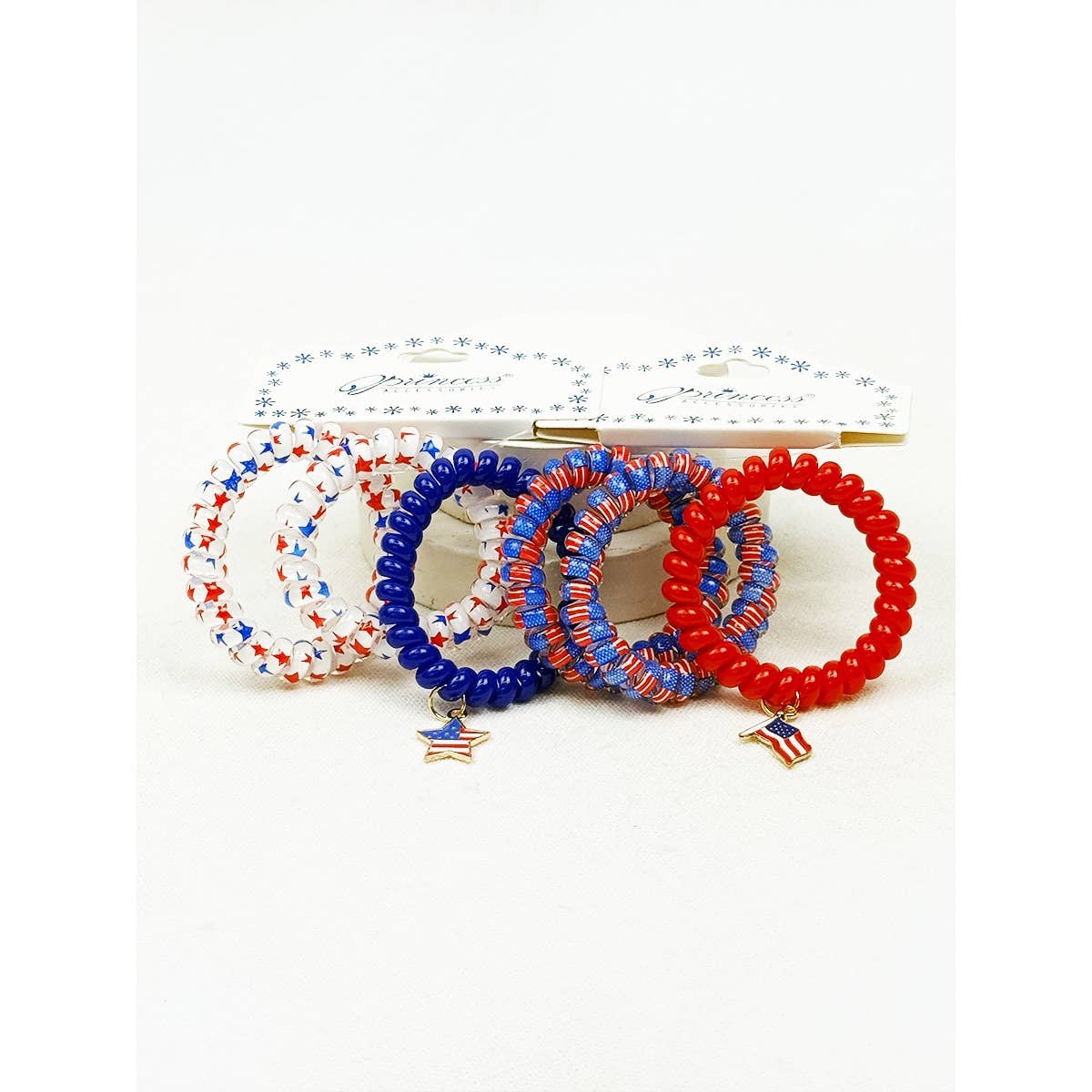 USA Charm Phone Cord Hair Tie Set: MIX COLOR / ONE(12)