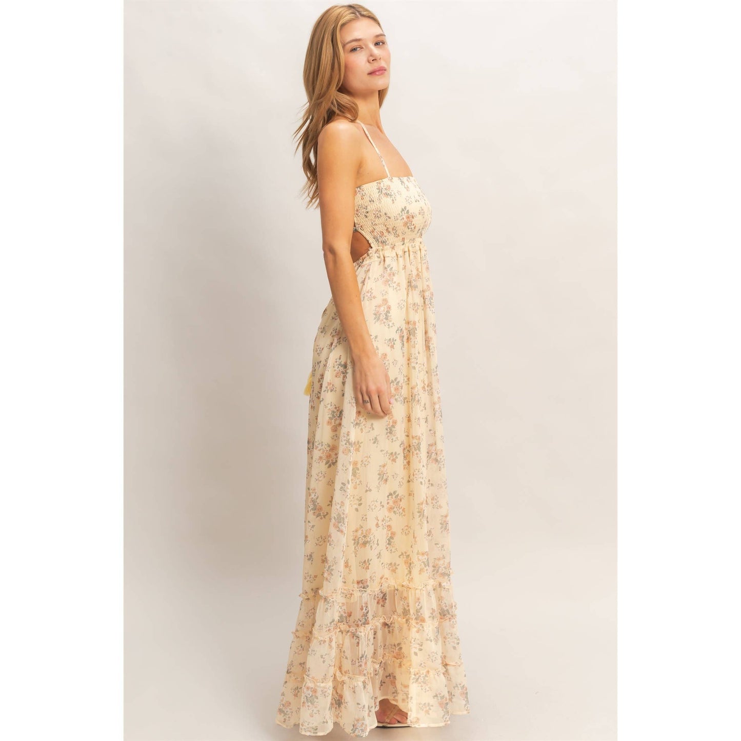 Smocked Floral Maxi Dress Rose