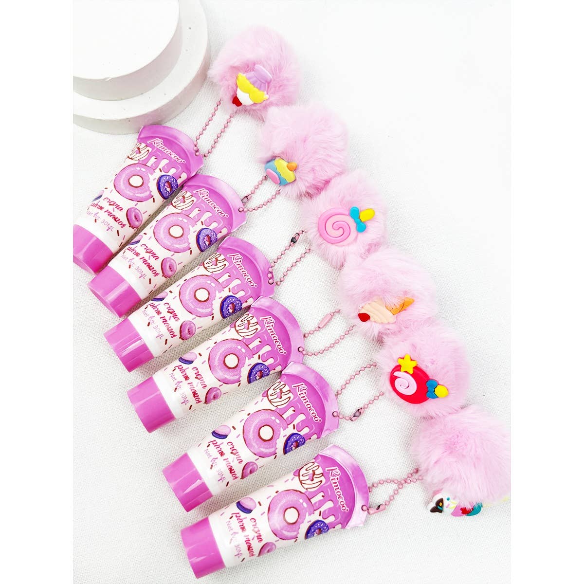 Sweet Dessert Hand Cream with PomPom Key Ring: MIX COLOR / ONE(24)