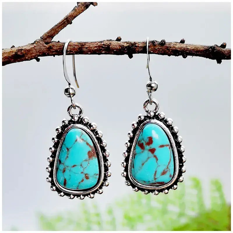 Silver Plated Turquoise Drop Dangle Earrings