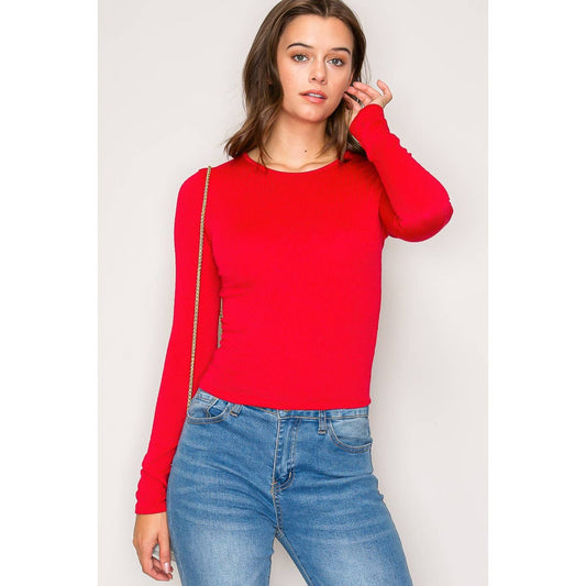 Long Sleeve Basic Top Red