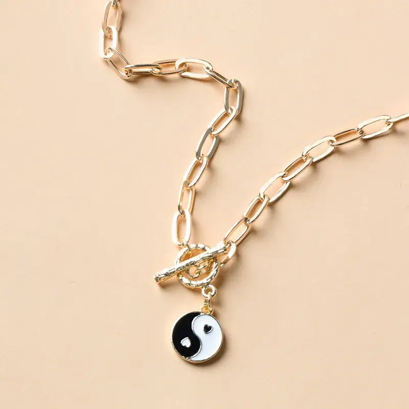 Yin Yang Paperclip Chain Necklace