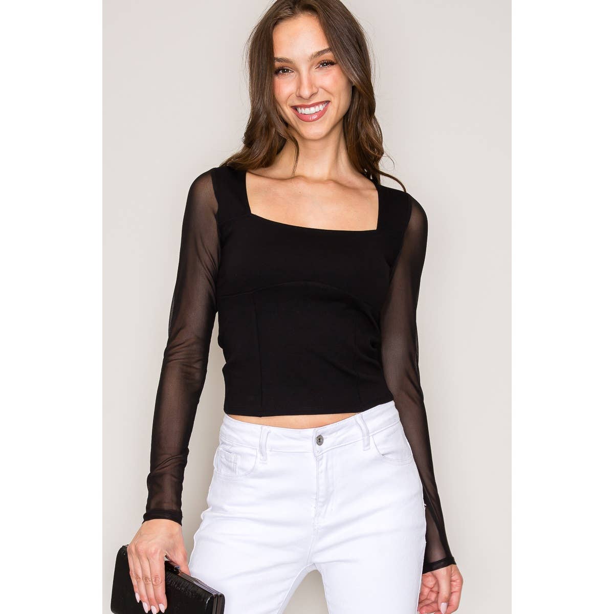 Mesh Long Sleeve Illusion Top