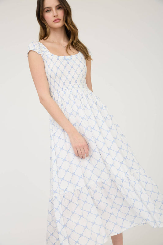 BOW PATTERN DRESS BLUE
