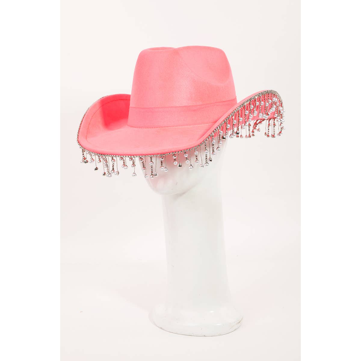 Pearl Rhinestone Fringe Trim Cowboy Hat Black