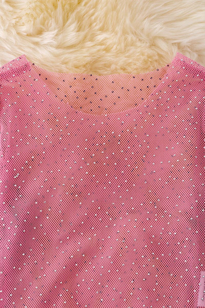 PINK RHINESTONE MESH TOP Kids