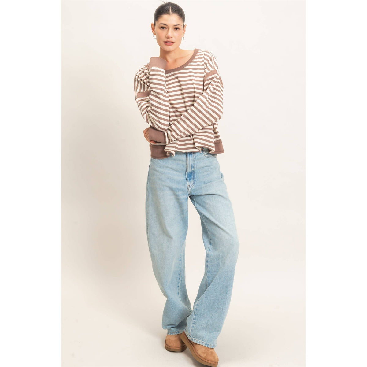 Striped Long Sleeve Top Mocha