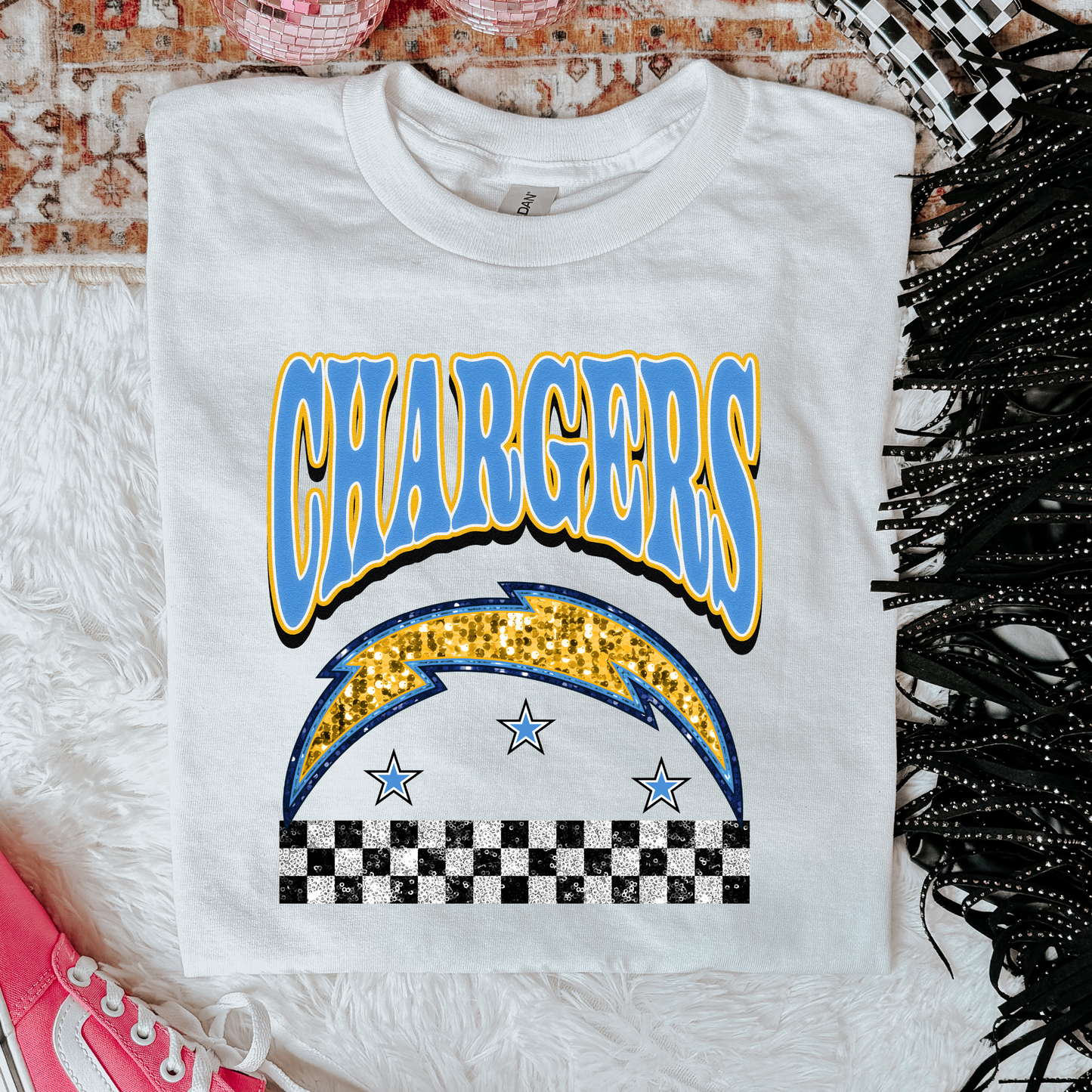 Faux Glitter Chargers Graphic Tee