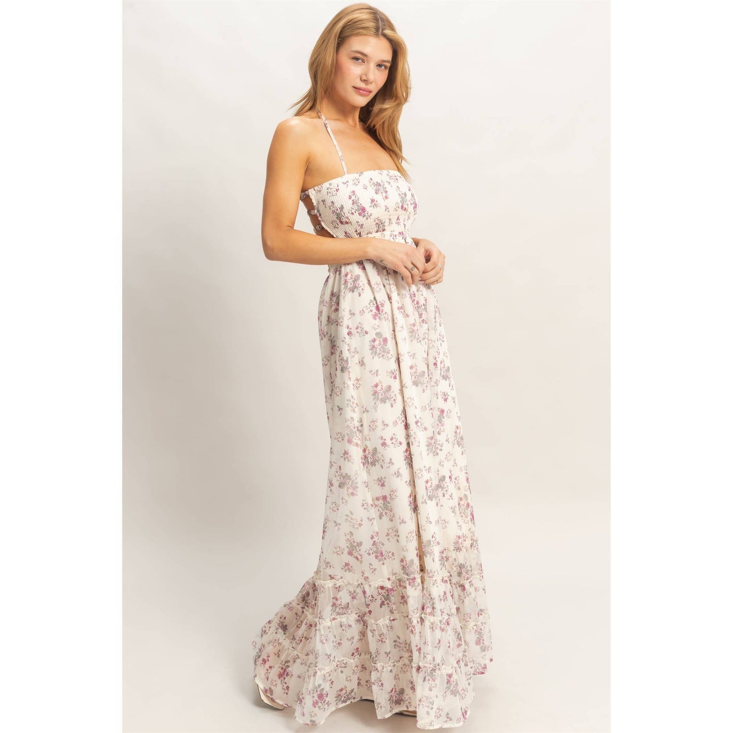 Smocked Floral Maxi Dress Rose