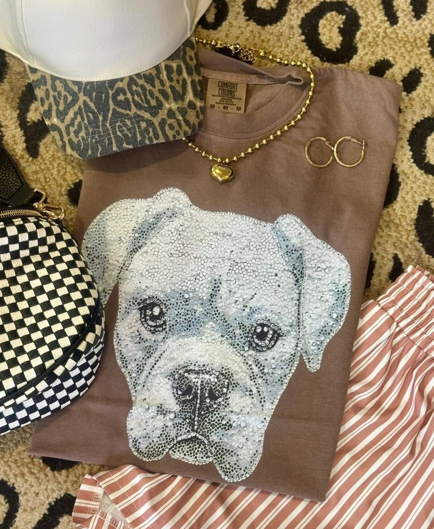 Faux Rhinestone White Boxer Dog Comfort Colors Colorblast