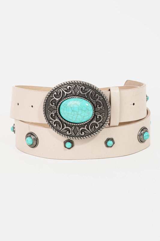 Engraved Oval Buckle Turquoise Belt Ivory