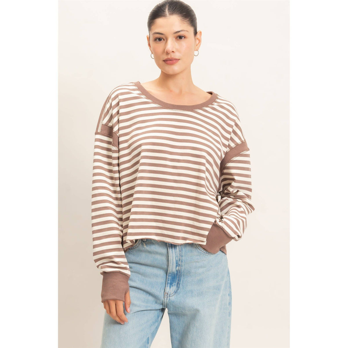 Striped Long Sleeve Top Mocha