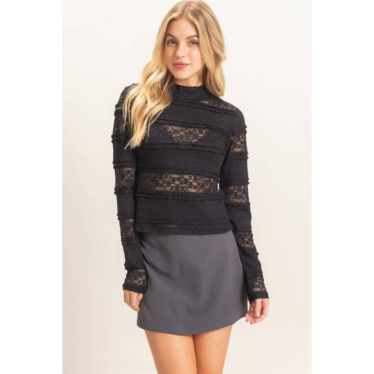 Textured Lace Top Brown