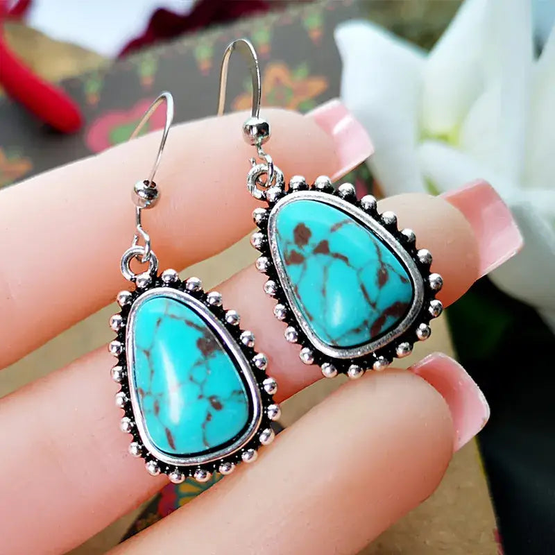 Silver Plated Turquoise Drop Dangle Earrings