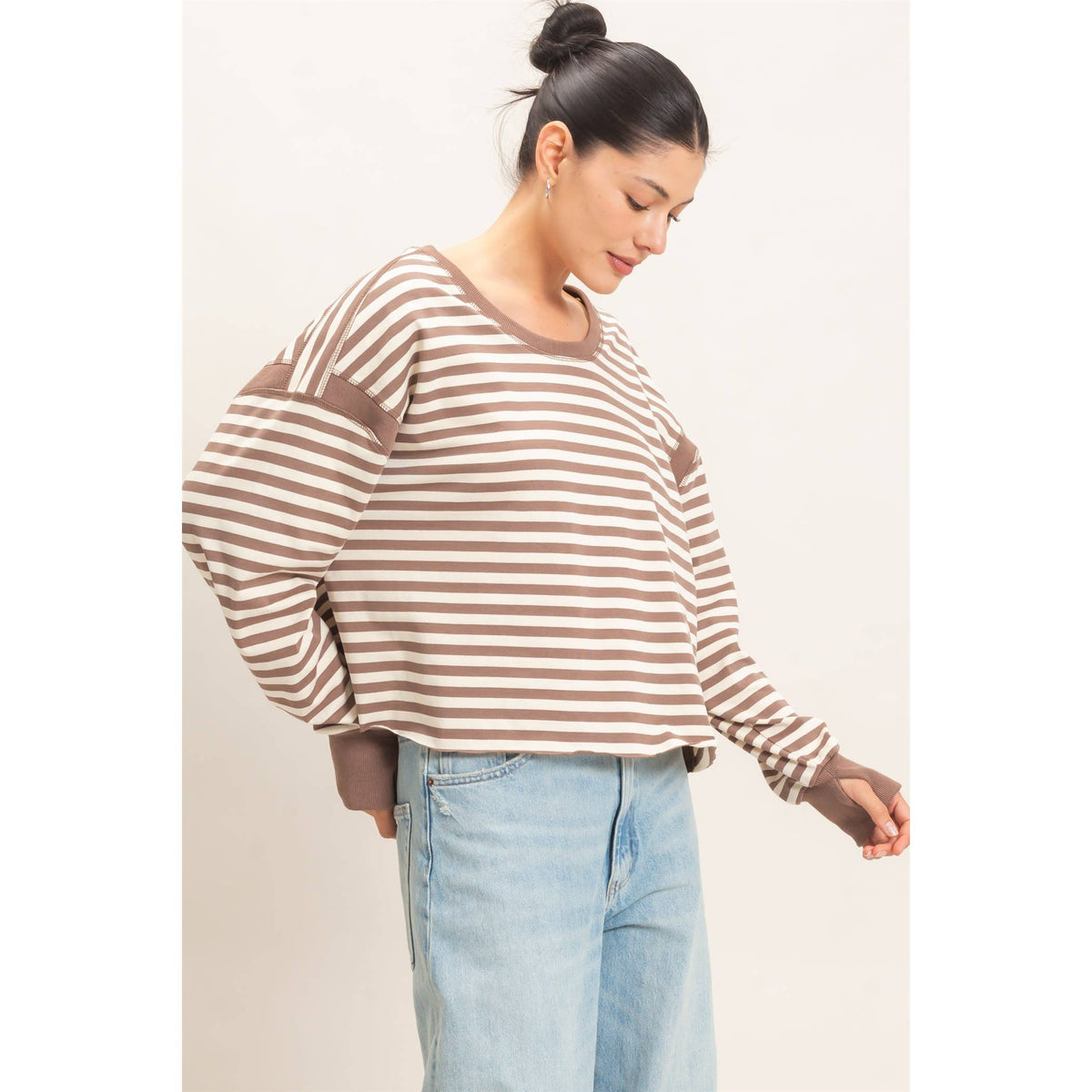 Striped Long Sleeve Top Mocha