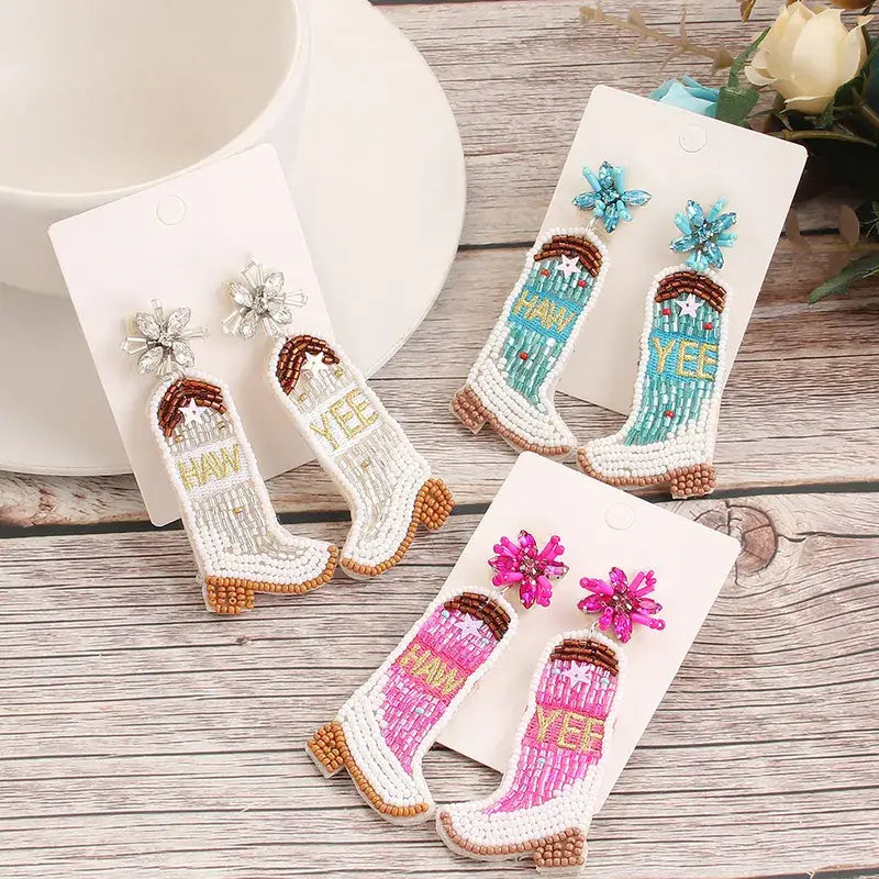 Cowboy Boots Beaded Embroidery Earrings