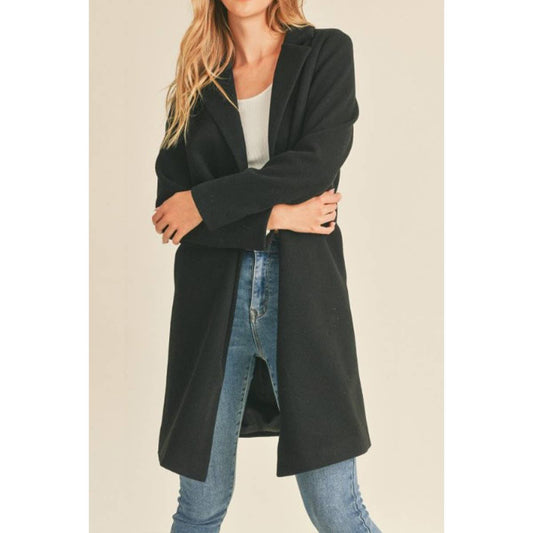 FAUX WOOL LONG COAT BLACK