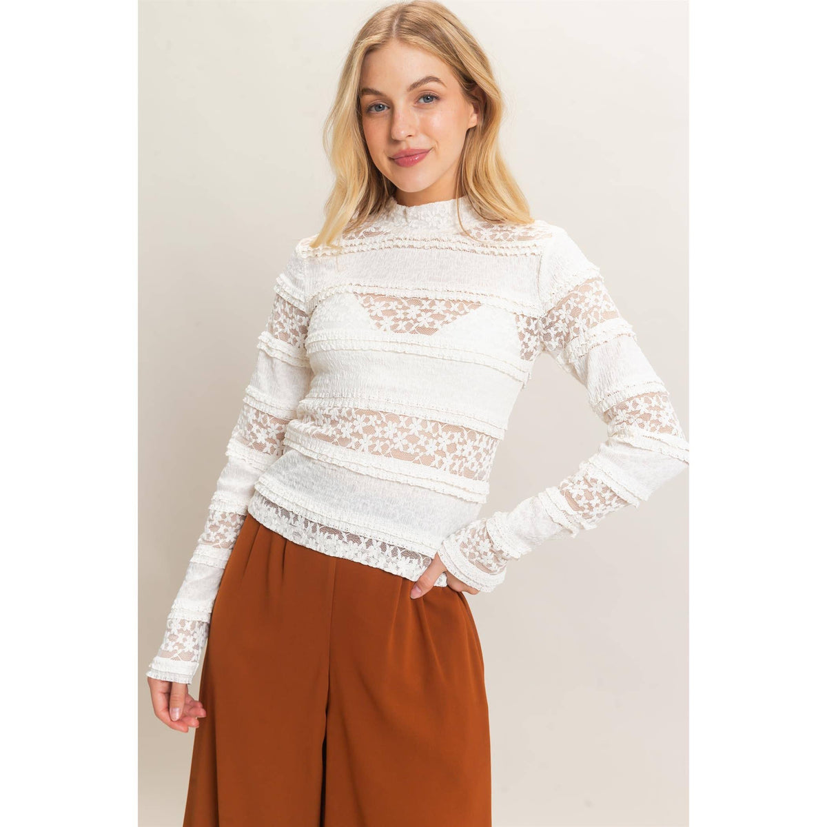 Textured Lace Top Brown