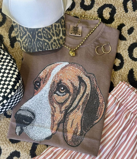 Faux Rhinestone Basset Hound Dog Comfort Colors Colorblast