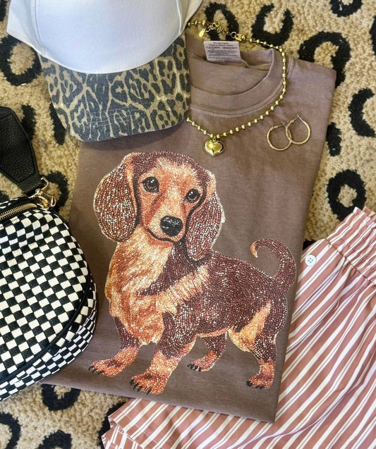 Faux Rhinestone Long Hair Dachshund Dog Comfort Colors Colorblast