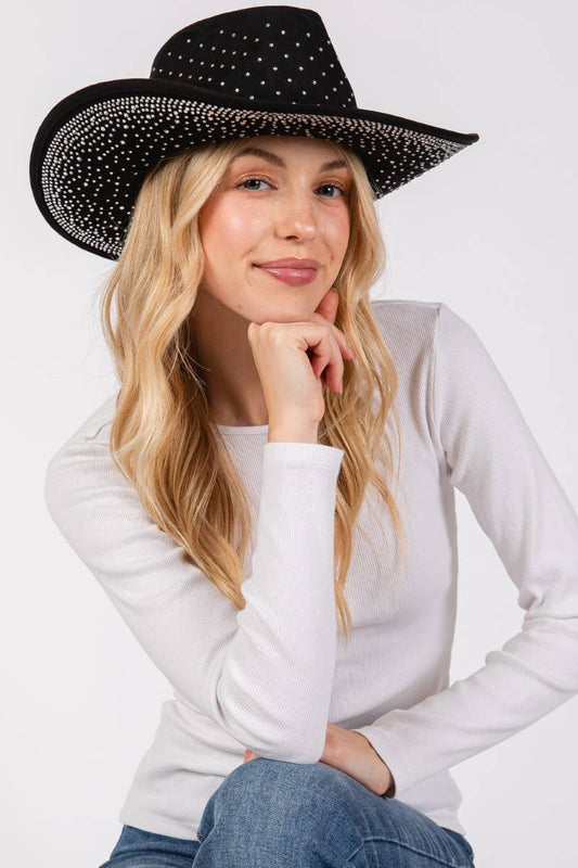 Studded Pattern Cowboy Hat Black