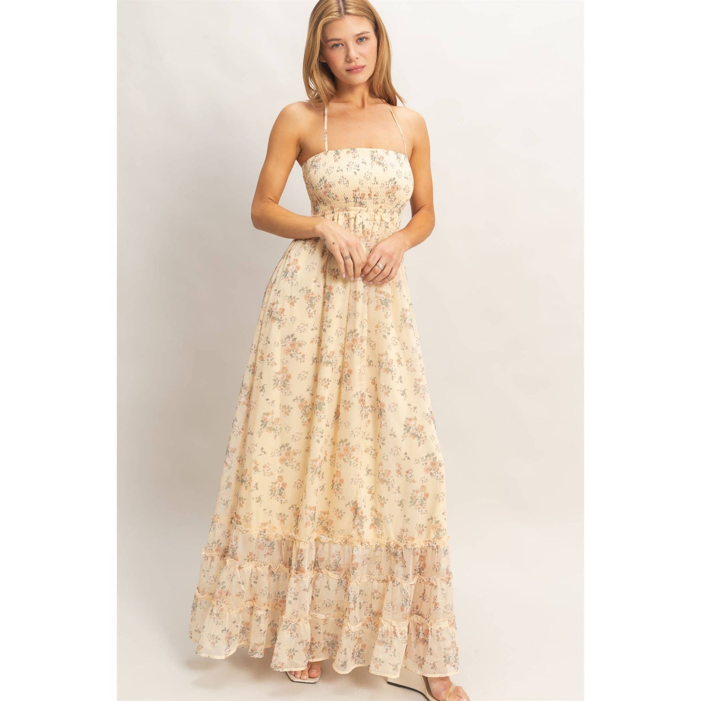 Smocked Floral Maxi Dress Rose