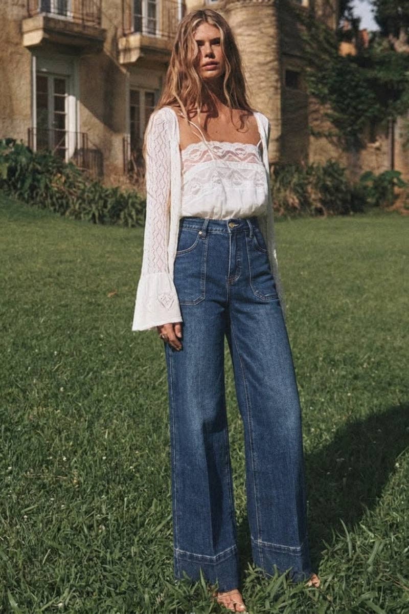 HIGH RISE TUMMY CONTROL SLIM PALAZZO JEANS: Dark wash / 1 (24)