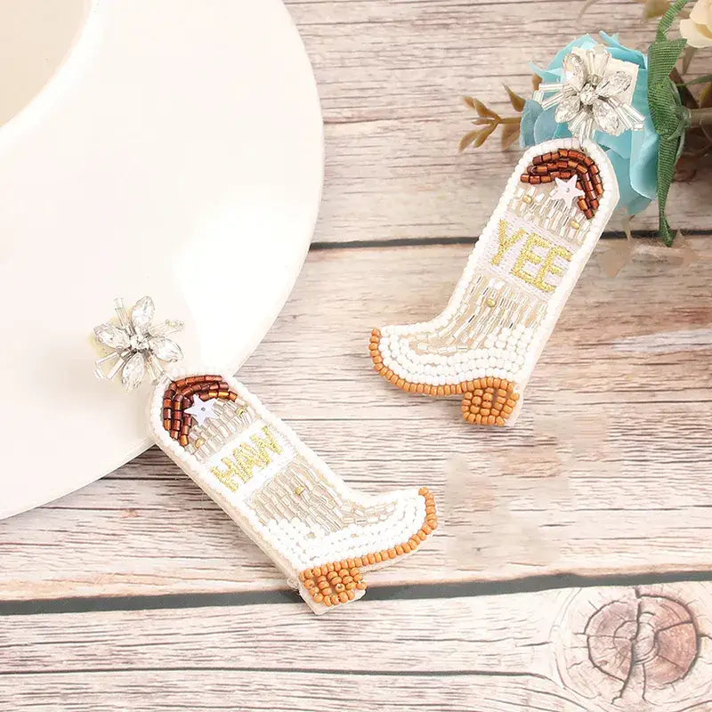 Cowboy Boots Beaded Embroidery Earrings