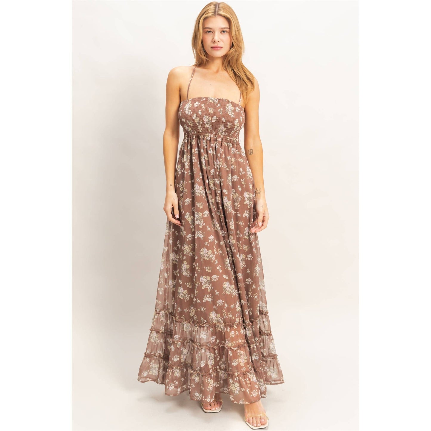 Smocked Floral Maxi Dress Rose
