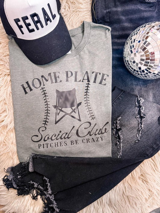 Home Plate Social Club Baseball Tee (Heather Military Green) Graphic Tee