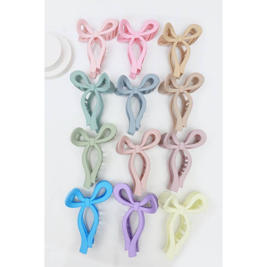 Matte Pastel Tone Bow Shape Hair Claw: MIX COLOR / ONE(12)