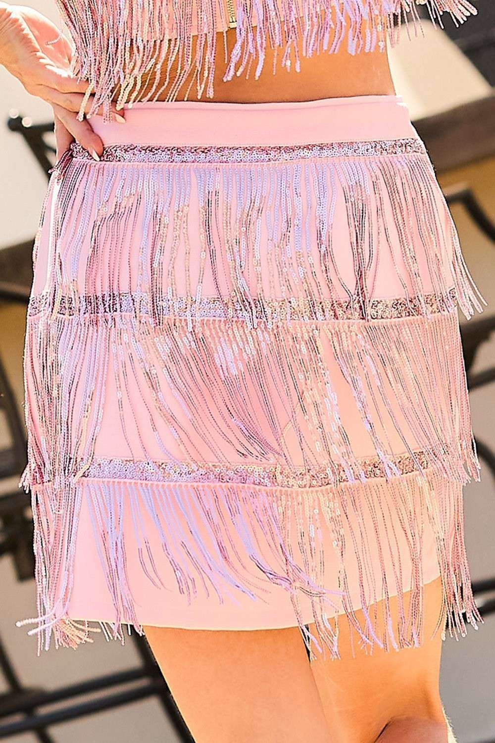 Sequin Fringe Skirt Pink