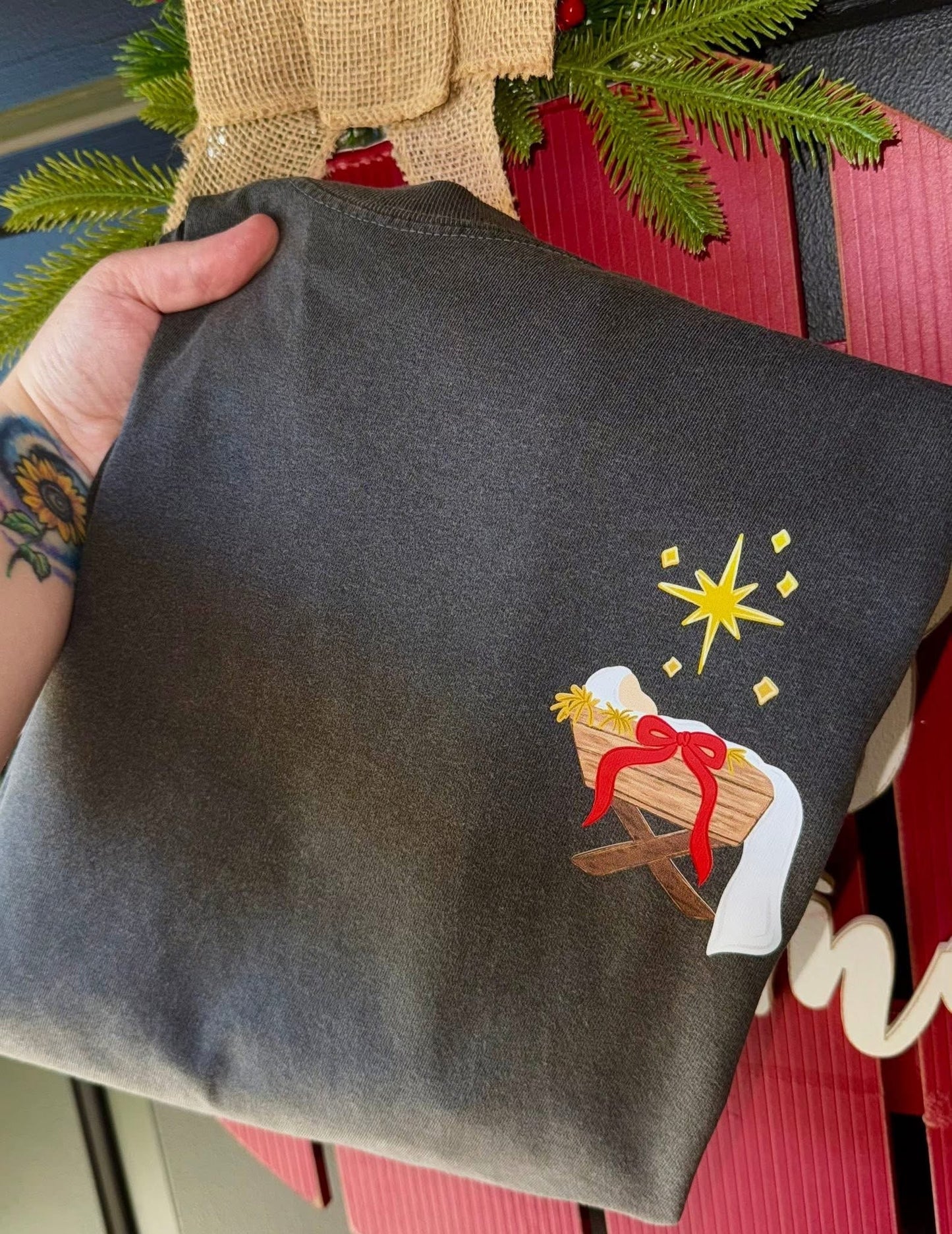 Oh Come Let us Adore Him Christmas Comfort Colors Graphic Tee (Front + Back)