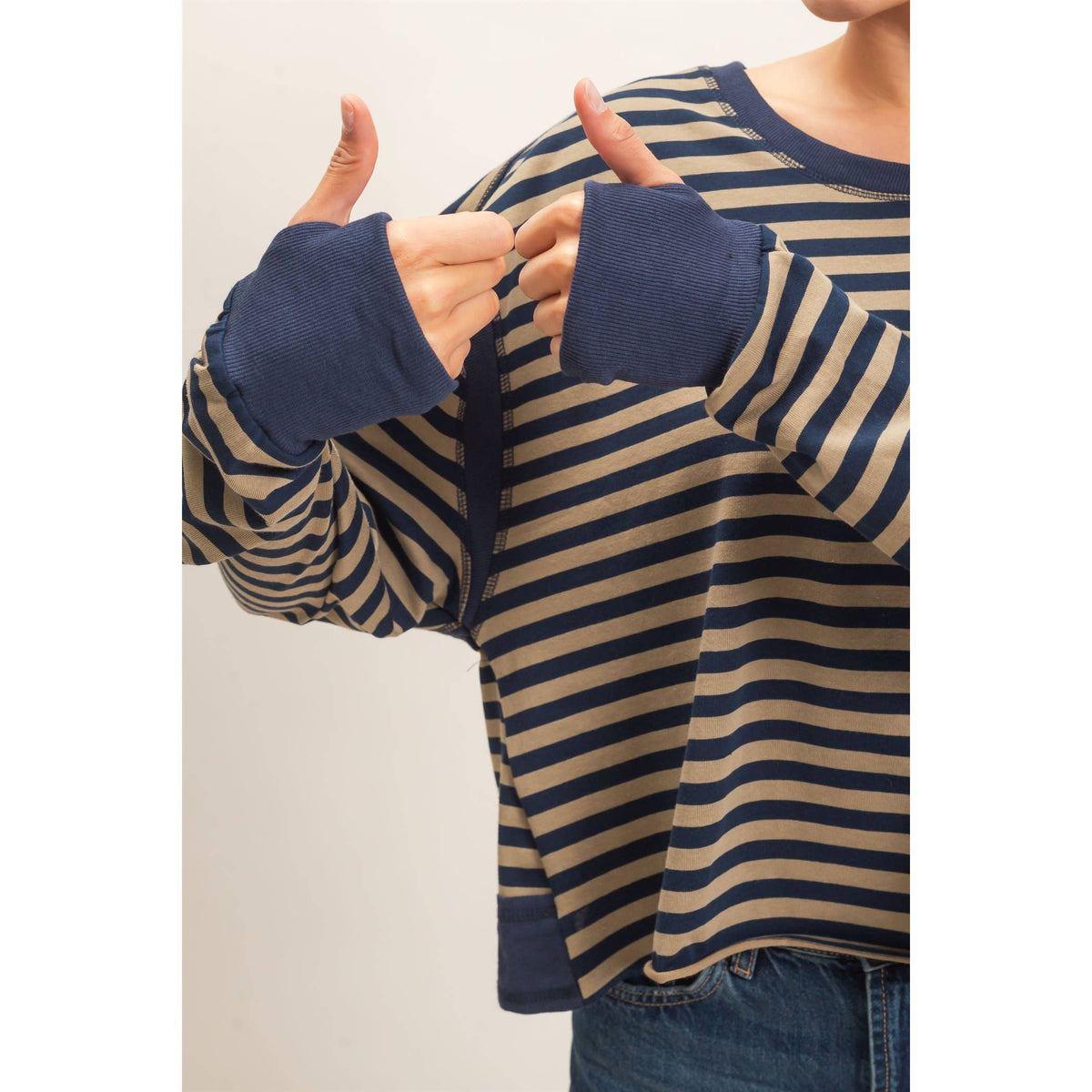 Striped Long Sleeve Top Mocha