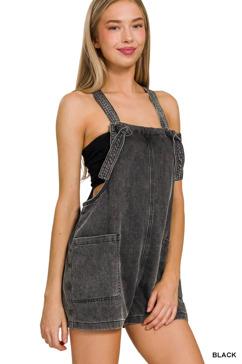 Washed Knot Strap Romper