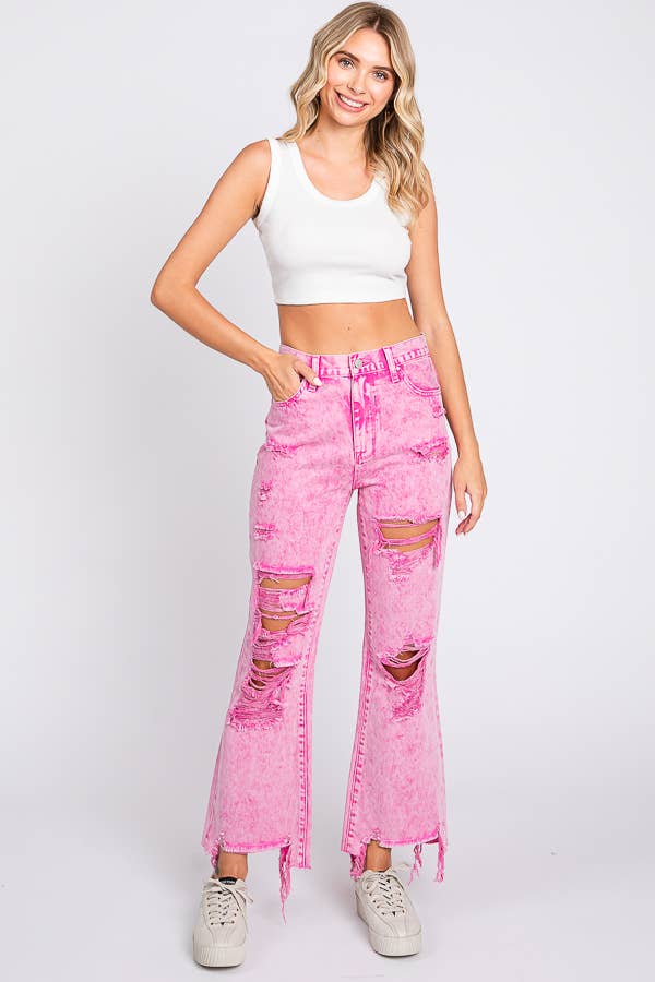 ACID PINK - HIGH RISE RIGID VINTAGE CROPPED FLARE JEANS