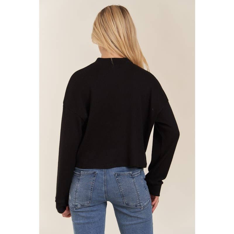 Brushed Sweater Knit Top Black