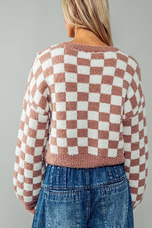 Cosmic Checkered Cropped Sweater