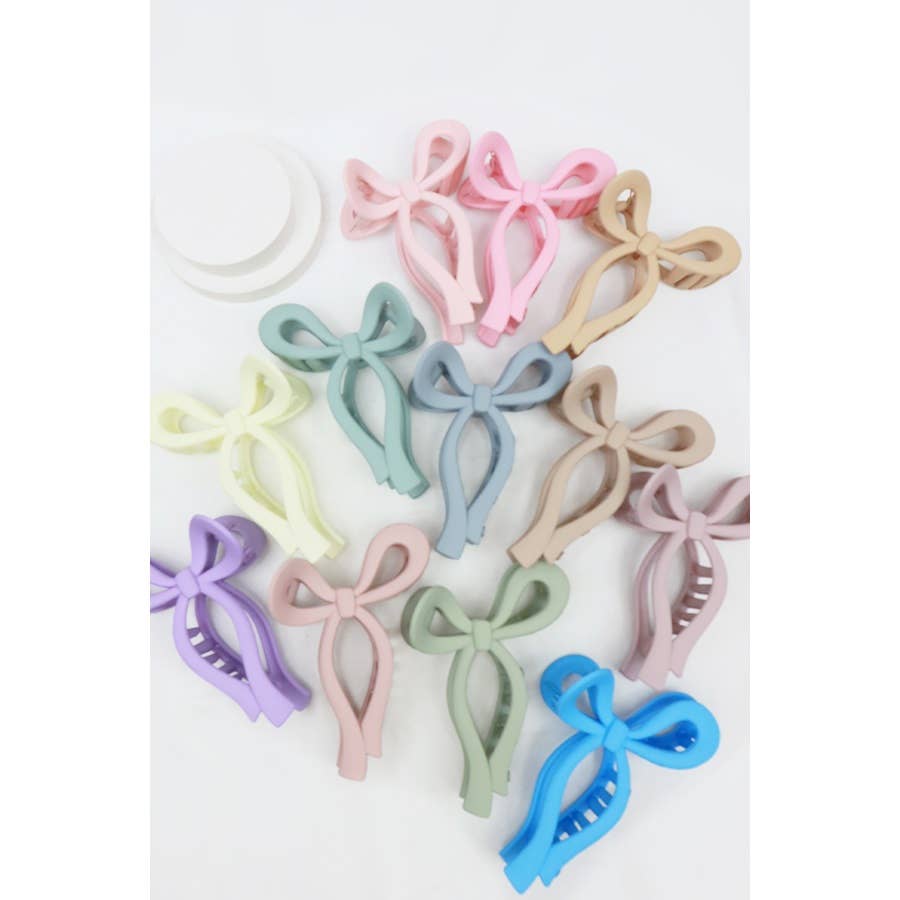 Matte Pastel Tone Bow Shape Hair Claw: MIX COLOR / ONE(12)