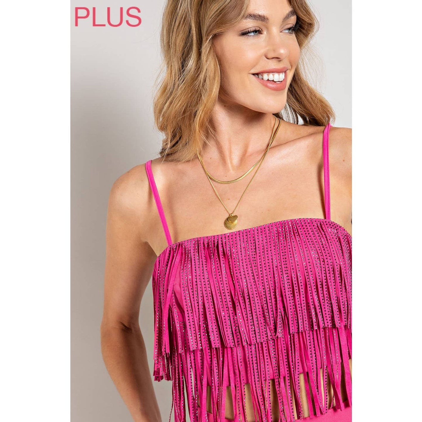 Plus- Rhinestone Fringe Tank