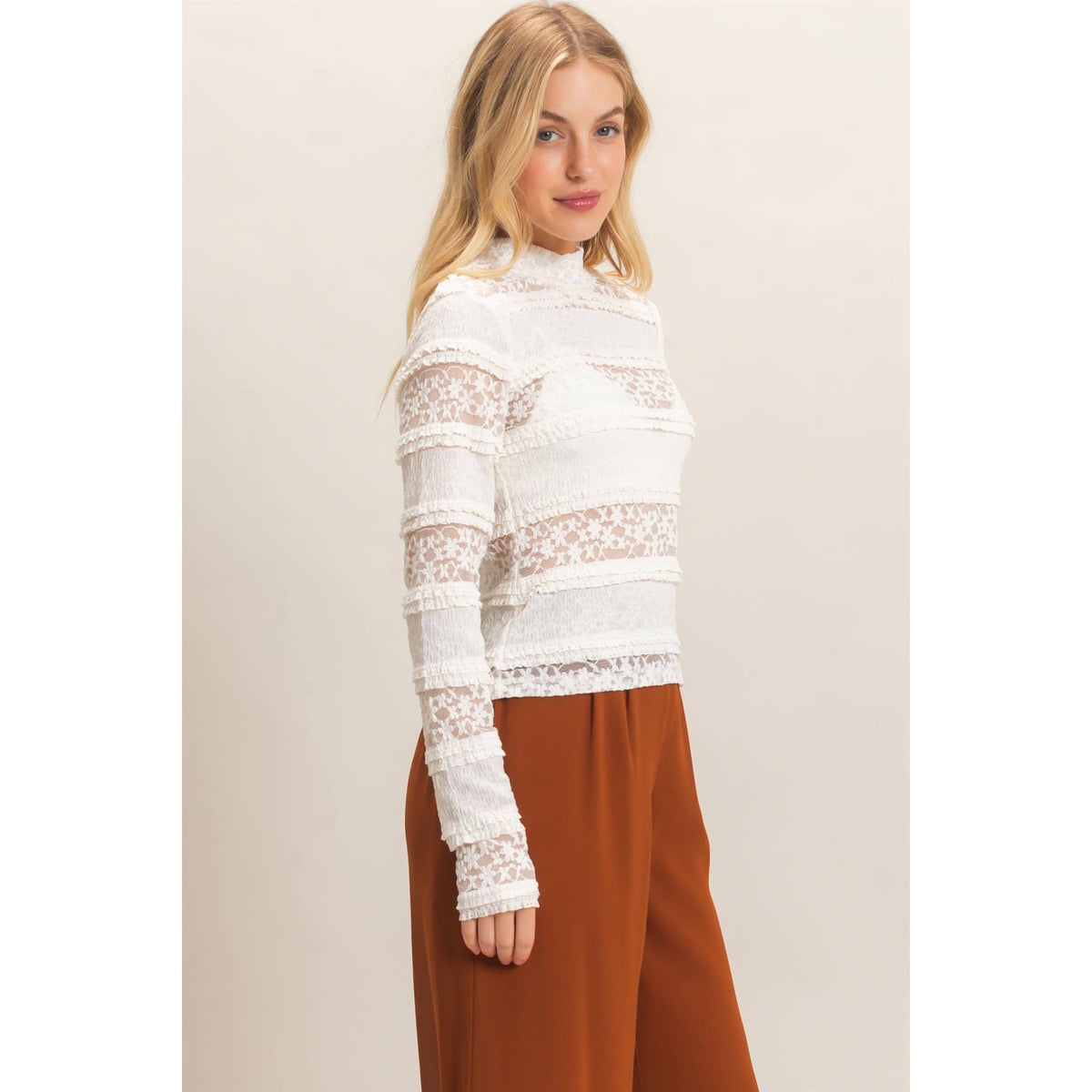 Textured Lace Top Brown