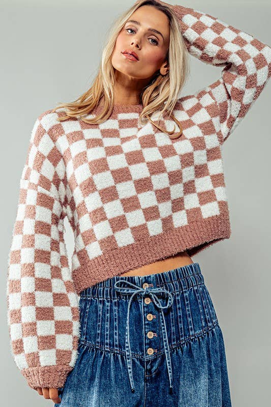 Cosmic Checkered Cropped Sweater