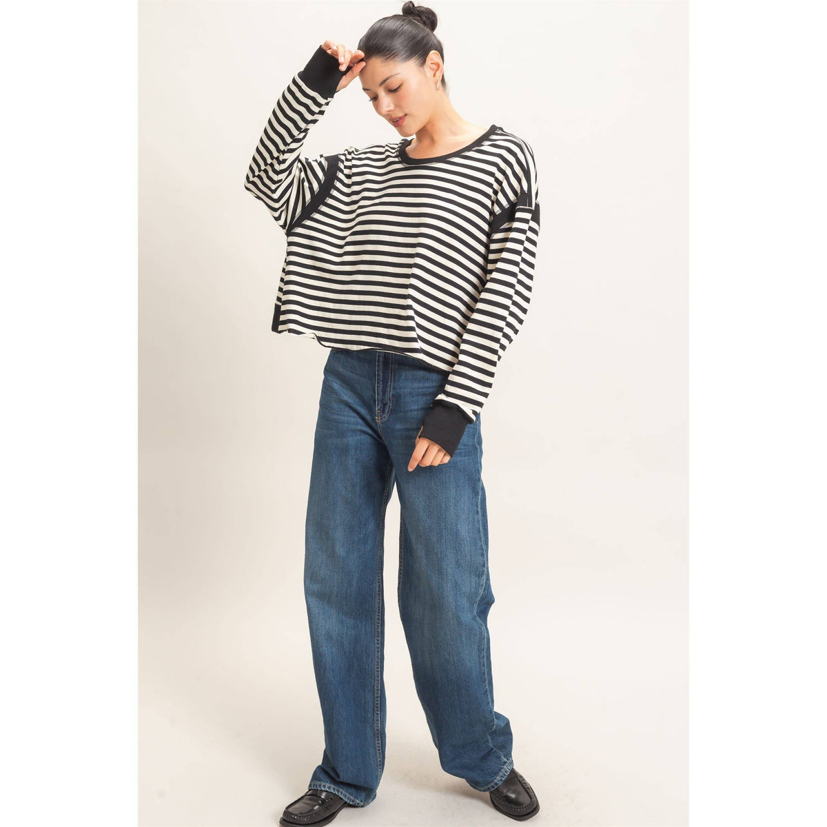 Striped Long Sleeve Top Mocha